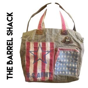 The Barrel Shack Leather Recycled Canvas Tote Patriotic One Size-NWOT